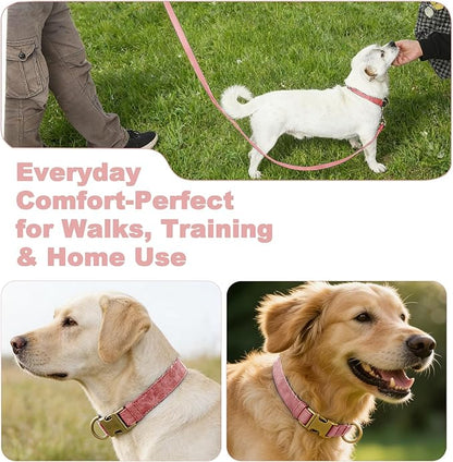 Genuine Leather Dog Collar - Adjustable Pet Collar with Quick Release Metal Buckle, Soft Skin Friendly Real Leather Collar for Small, Medium, Large Dogs (Pink, S：Fit 8-16" Neck)