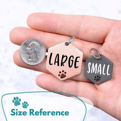 Ultra Joys Dog Tags Personalized for Pets - Hollow Paw Custom Pet ID Tag - Engraved Dog Tag for Small, Large Dogs - Large Hexagon in Rose