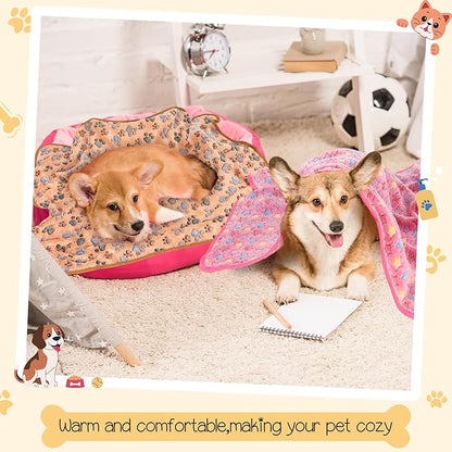 Tatuo 12 Pieces Puppy Blanket Warm Cat Dog Sleep Mat Pet Kitten Fleece Doggy Blankets with Cute Dog Paw Bone Star Elephant Patterns Printed Fluffy Blanket for Small Cat Puppy (41 x 30 Inch)
