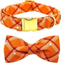 Fall Dog Collar, Pet Collar Bow Orange Plaid Dog Collar Girl Boy Holiday Pet Collar Gift Collars Cute Soft Puppy Collars for Small Dogs