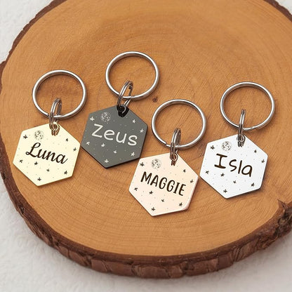 Anavia Small Size Dog Cat ID Tags, Small/XS Personalized Color Plated Stainless Steel Puppy Kitten Name Tags, Customized Engraved Nameplate Pet Collar Tag (Rose Gold, Hexagon)