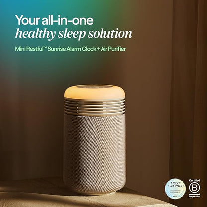 BLUEAIR Purifier for Bedroom - Mini Restful - Sunrise Clock with HEPASilent Filtration and Wake Up Light - Cleans Air and Supports Circadian Rhythm - USB-C and App Connectivity, Beige