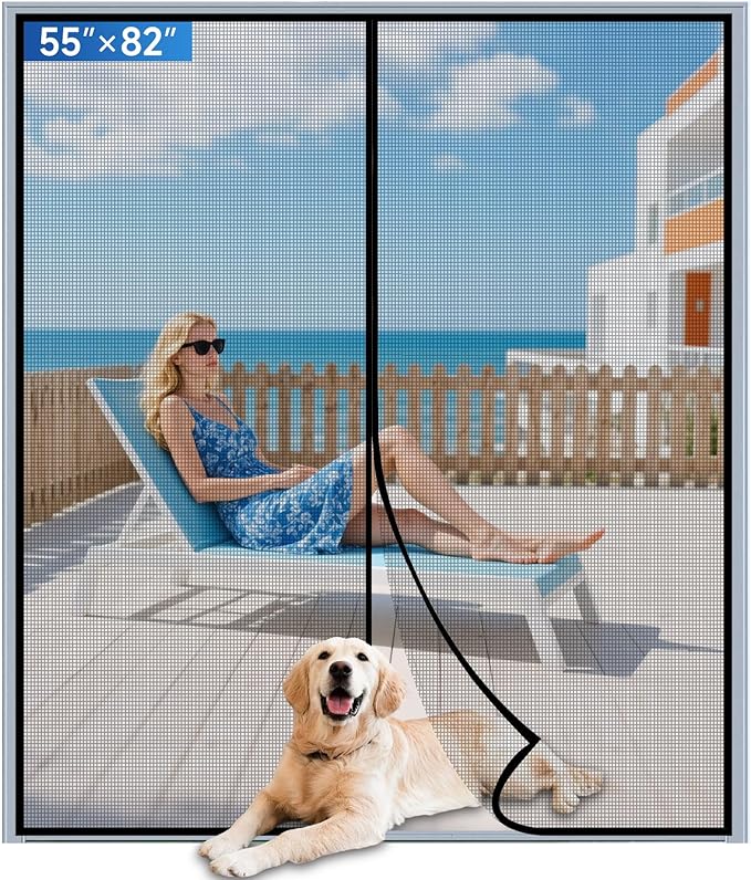 Upgraded PET Mesh Magnetic Screen Door Stronger Than Fiberglass and Polyester,Hands Free,Keep Bugs Out,Pet & Kid Friendly,Suitable for Sliding Doors,Patio and French Doors-55" X 82"
