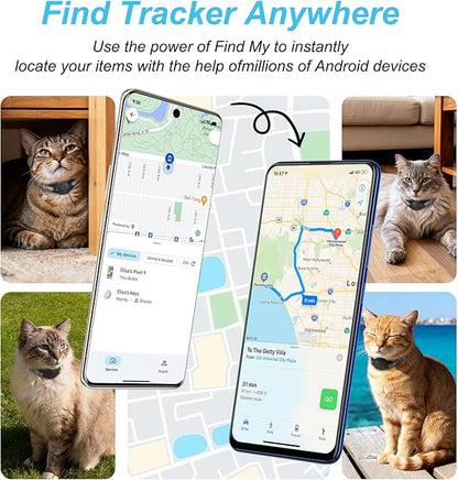 Google Android Cat Tracker Collar (1 Pack), Mini Cat GPS Tracker, Smart Pet Activity Trackers, No Subscription, GPS Cat Collar Certified Finder, Anti-Lost, Finder Tag for Vehicles, Pets, Kids, Items