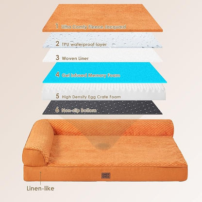 EHEYCIGA XXL Dog Bed Memory Foam, Orthopedic Giant Dog Bed Jumbo with Washable Removable Cover, Waterproof Pet Sofa Couch with Nonskid Bottom, 48x35x7.5, Pumpkin