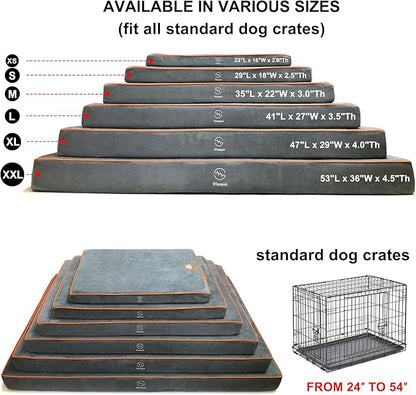Hard-Wearing Orthopedic Dog Bed for Crate, 53x36 Inch, Made of Memory and HR Foam, Two-Sided Use, Providing Soft and Relatively Hard Support, with an Extra Inner Waterproof Protector (Gray)