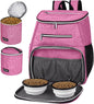 BAGLHER丨Dog Travel Bag Backpack, Airline Approved Pet Supplies Backpack, Dog Travel Bag with 2 Silicone Collapsible Bowls and 2 Food Baskets Pink