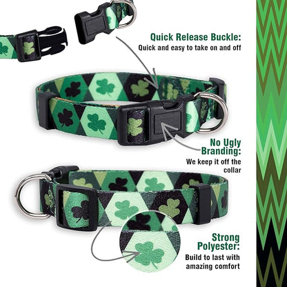Native Pup St Patricks Dog Collar- Saint Patrick Green Shamrock Pet Collars- St. Patrick’s Lucky Irish- Cute Boy Girl Puppy Gift- Adjustable for Small, Medium, Large Breeds (Argyle, Large)