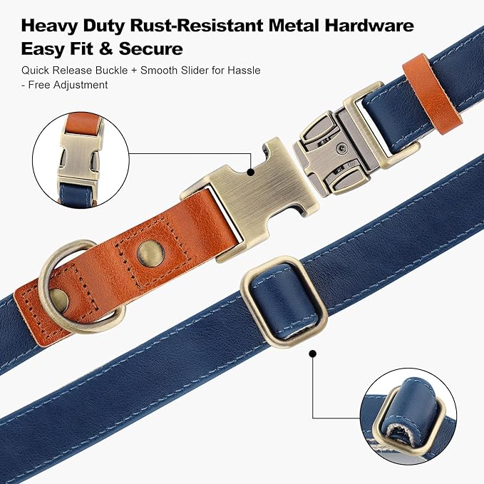 Plutus Pet Genuine Leather & Hemp Dog Collar – Adjustable Heavy Duty Pet Collar with Quick Release Metal Buckle, Soft & Stylish for Puppy and Small, Medium, Large Dogs (Royal Blue, XS)
