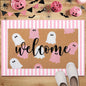 Tinideya 2 Pcs Door Mat Welcome Non Slip Coir Mats Floor Layering Doormats Seasonal for Front Porch Entryway Decor(Pink White Ghost)