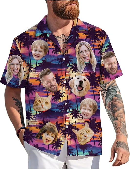 Custom Hawaiian Shirt with Face Photo Picture for Men Women Kids Youth Adult, Tropical Personalized Hawaiian Shirts Gift