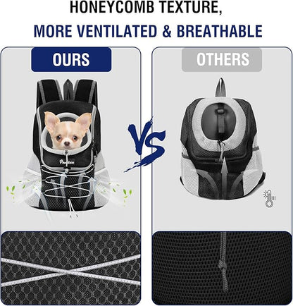 Pawaboo Pet Dog Carrier Backpack, Puppy Dog Travel Front Carrier for Small Medium Dogs Cats, Adjustable Breathable Dog Carrying Backpack with Safety Strips for Hiking, Walking (Black S Up to 5 lbs)