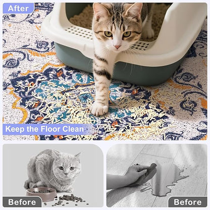 Bienbee Cat Litter Mat, 40" x 30" Jumbo Size Litter Box Mat Rug with Non-Slip Bottom, Urine and Water Proof, Easy to Clean Cat Supplies Essentials for Indoor Kitty Kitten Floor, Blue XL