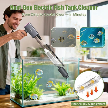 Cordless Aquarium Gravel Cleaner Vacuum: 6-in-1 Electric Fish Tank Cleaner, Rechargeable & Strong Suction Automatic Water Changer, Touch Control, Fits 5–150 Gallon Tanks