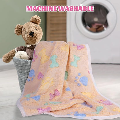 MCEAST 30 Pieces Fluffy Dog Cat Blanket with Paw Print 16 x 24 Inch, Washable Ultra-Soft Flannel Pet Throw Blankets for Small Animals, Cozy Puppy Bed Mat Warm Plush Bedding