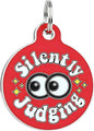 Bad Tags Personalized Dog and Cat ID Tags in 25+ Designs and 2 Sizes - 5 Lines of Custom Engraved Text - Funny Cute Personalized Pet Tags (Silently Judging - Red, Small (1 inch))