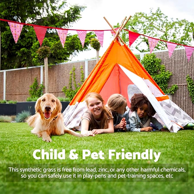 Artificial Grass Rug Outdoor Indoor 3FTX28FT Fake Grass Carpet Green Synthetic Grass Pet Turf Realistic Faux Grass Rug with Drain Holes for Garden Lawn Landscape Balcony Home Decor Patio