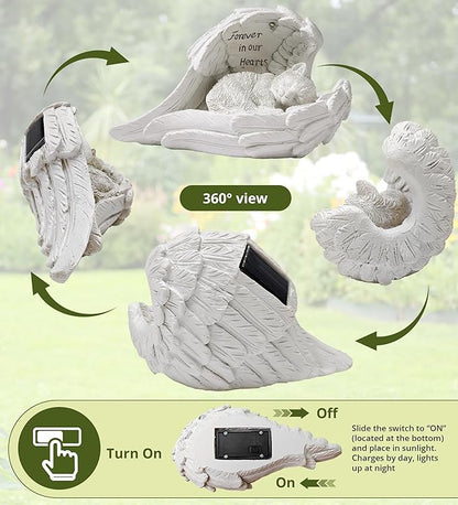 Pet Cat Solar Garden Memorial Statue – Outdoor Resin Angel Kitty with Solar Light, Guardian Angel Kitten Memorial Gift for Patio, Lawn, Yard, or Garden Christmas Decor