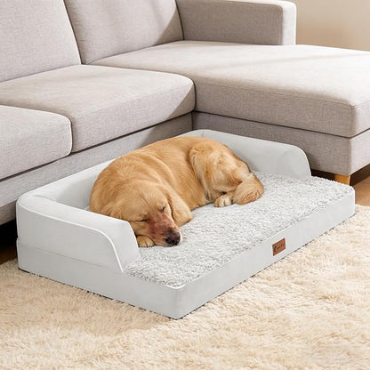 Orthopedic Dog Beds for Extra Large Dogs, Waterproof Egg Crate Foam XL Dog Bed with Sides 48x30Inch, Big Dogs Couch Beds with Removable Washable Cover and Nonskid Bottom, Grey White