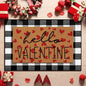 Tinideya 2 Pcs Valentine Door Mat Hello February 14th Welcome Non Slip Coir Mats Red Heart Black and White Plaid Floor Layering Doormats Seasonal for Front Porch Entryway Decor(Valentine)