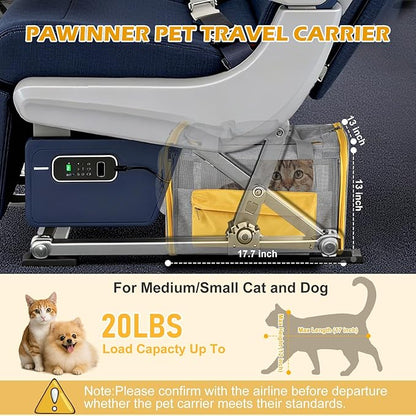 Pawinner Pet Carrier with Wheels, 17.7" x 13" x 13" Airline Approved Cat Carrier, Newly Designed Rolling Travel Bag with Telescopic Handle, for Small Dogs and All-Breed Cats