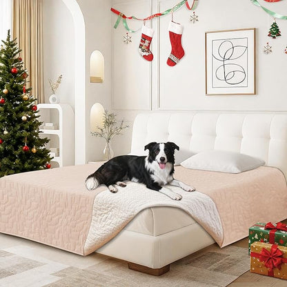 Waterproof Dog Blanket, Non-Slip Soft Pet Bed Cover, Couch Cover for Dogs Washable, Protects Sofa, Furniture, Crate, Car, Tear Resistant Leakproof Pet Blanket (82x82 Inch, Beige)