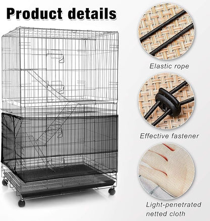 3 Pieces Large Adjustable Bird Cage Cover Seed Feather Catcher Birdcage Nylon Mesh Net Cover Soft Skirt Guard for Parakeet Macaw African Round Square Cage (118 x 15 Inch in Circumference and Width)