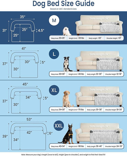 Calming Small Dog Bed for Couch, 35 x 31 inch Removable Couch Cover for Dogs Washable, Non-Slip Fluffy Plush Dog Sofa Mat for Furniture Protector - Grey