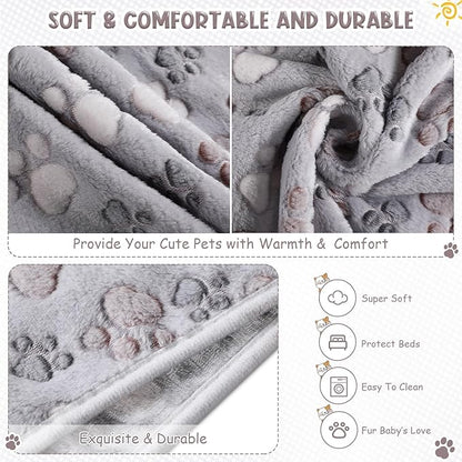 Tegeme 8 Pcs Fleece Dog Blankets for Small Dogs Cat Soft Coral Velvet Warm Sleep Mat Fluffy Dog Paw Print Blanket for Kitten Doggy Small Animal(30 x 20 Inch,Gray)