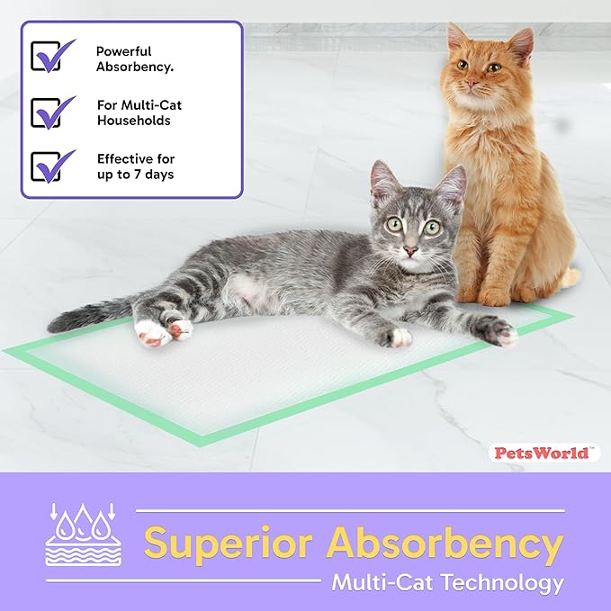 PetsWorld Universal Fit Multi-Cat Pad Refills for Litter Box, Fresh Scented, Ultra-Absorbent, Odor Control, Pack of 100
