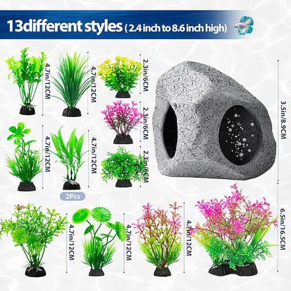 CousDUoBe 13Pcs Aquarium Hideaway Rock Cave Fish Tank Decorations quarium,Betta Toys Hideout Stones House,Safe and Non-Toxic Ceramic Fish Tank Ornaments