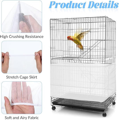 2 PCS Bird Cage Seed Catcher Airy Gauze Bird Cage Cover White Birds Cages Net Cover Guard Net Adjustable Stretchy Birds Cages Netting Universal Birdcage for Parrot Enclosures Round Square