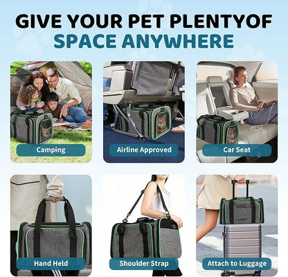 Airline Approved Pet Carrier for Cat - 17 * 11 * 11 Expandable Soft Side Pet Carrier, Collapsible Pet Travel Bag Carrier with Foldable Pet Bowl for Cat Small Animals Under 14LB