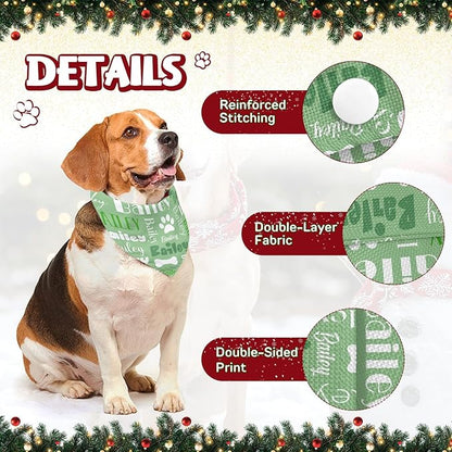 Personalized Dog Bandanas Custom Neckwear Name Button Anti-loosening Dog Scarf Triangle Bibs Kerchief Pet Costume Accessories for Small Medium Large Dogs Cats Pets Birthday-Green