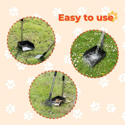30L Dog Poop Trash Can Outside with Pooper Scooper, Inner Bucket, Stainless Steel Dustpan, Rake & Shovel, Waste Bags for Dog Poop Disposal