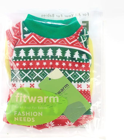 Fitwarm Dog Christmas Outfit, Holiday Pet Clothes for Small Dogs Boy Girl, Festive Pajamas with Feet, Puppy Onesie, Red, Green, XL