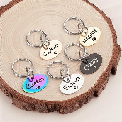 Anavia Small Size Dog Cat ID Tags, Small/XS Personalized Color Plated Stainless Steel Puppy Kitten Name Tags, Customized Engraved Nameplate Pet Collar Tag (Rainbow, Oval)