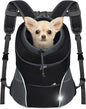 YUDODO Dog Front Carrier Backpack, Adjustable Breathable Pet Carrier for Small Dogs Cats, Ventilated Puppy Back Pack with Safety Belt, Lightweight Doggy Backpack for Hiking Outdoor (Black, M)