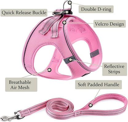 BOOMIBOO Dog Harness with Leash Set, No Pull Adjustable Reflective Step-in Puppy Pet Vest Harnesses for Small Medium Large Dogs and Cats,Pink XXS