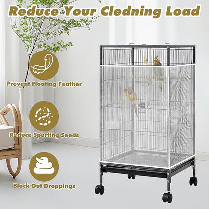 White Bird Cage Seed Catcher Adjustable Soft Birdcage Cover Reusable Nylon Mesh Birdcage Net Lightweight Skirt Seed Guard for Parrot Cage Stop Scatter Breathable Round Square Canary