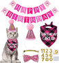 STMK Cat Birthday Decorations, Cat Birthday Hat with Numbers Bandana Bow Tie Collar Banner for Cats Kittens Outfits (Pink)