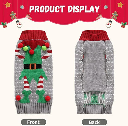 Dog Cat Ugly Christmas Sweater Boy Girl Xmas Pet Clothes Holiday Puppy Costume New Year Gifts for Small Medium Large Dogs Outfits (L, Grey Elf)