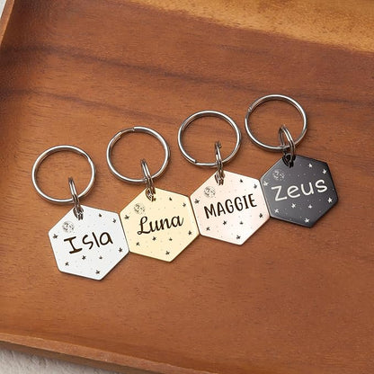Anavia Small Size Dog Cat ID Tags, Small/XS Personalized Color Plated Stainless Steel Puppy Kitten Name Tags, Customized Engraved Nameplate Pet Collar Tag (Rainbow, Hexagon)