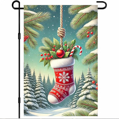 Christmas Garden Flag Christmas Stocking Garden Flag Snowflake Holiday Gardens Flags 12x18 Inch Double Sided Outdoor Decoration for Festive Season Yard Porch Lawn Display