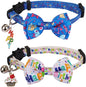 ADOGGYGO Birthday Cat Collars with Bow Bell, Breakaway White Blue Happy Birthday Bowtie Collars for Cats Kittens