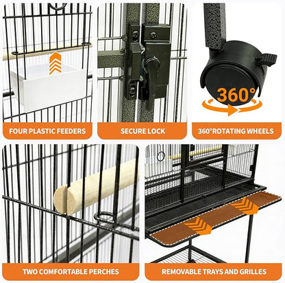 Large Bird Cage, 54" H Big Bird Cage with Stand for Parakeets Parrots Conures Lovebird Cockatiel Black