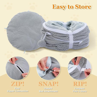 PEQULTI Cat Donut Tunnel with Bed for Indoor Cats, Cat Play Tunnel with Washable Soft Plush Mat, Round Tube Toys Cute Tube for Kittens, Puppies, Rabbits and Ferrets, Grey