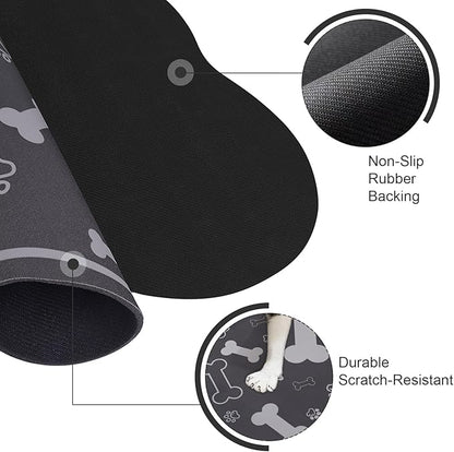 Dog Cat Food Mat,Rapid AbsorbentPet Feeding Mat, Bone Shaped Dog Placemat Water Bowl Mat with Rubber Backing,No Stains Dog Cat Food Mats Indoor, Pet Accessories Supplies 17""×29"" Dark Grey