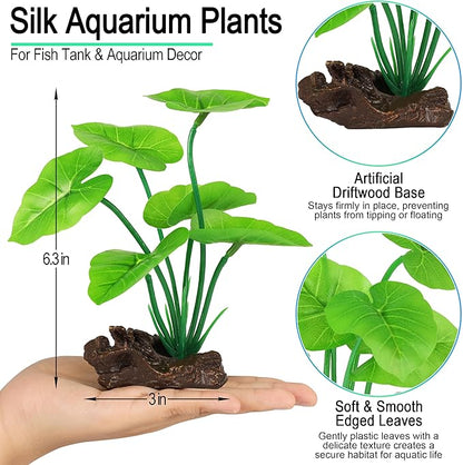 MyLifeUNIT Fish Tank Decor, Silk Aquarium Plants and Hideaway Rock Cave Decor for Betta Fish Tank Accessories, Goldfish, Turtle Tank Decorations