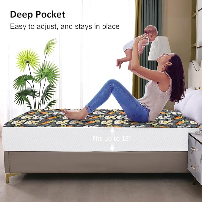 Twin Mattress Protector Waterproof, Fitted Sheet Style Breathable Mattress Cover with Deep Pocket Fits Up to 18'', Noiseless Bed Cover for Kids Adults Pets, Machine Washable (Gray-Carrot, Twin)